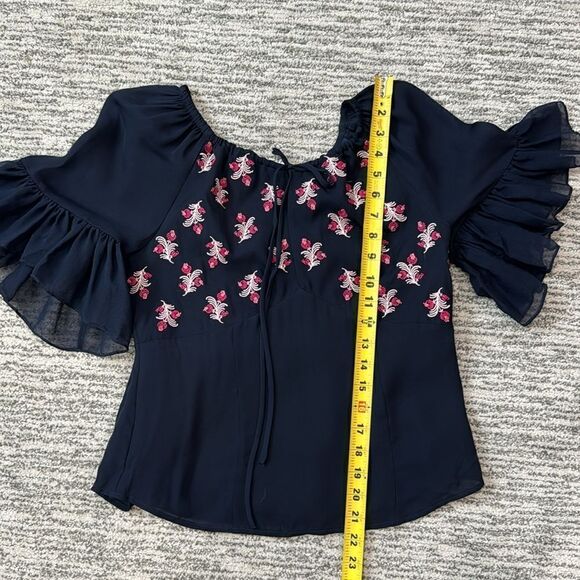 NWT Cinq A Sept Daria Split Neck Silk Blouse Navy Blue Small - Picture 7 of 12